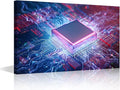 TUMOVO AI Wall Art Decor Painting on Canvas Circuit Board Pictures for Home Walls CPU Concept Office Wall Art Digital Age Framed Modern Artwork for Living Room Bedroom, 24x16in