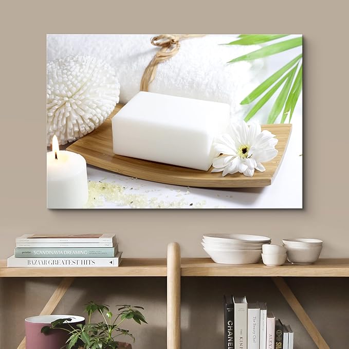 wall26 Canvas Print Wall Art White Soap and Lily at The Spa Nature Wilderness Photography Realism Rustic Scenic Relax/Calm Multicolor Zen Colorful for Living Room, Bedroom, Bathroom, Office - 24"x36"