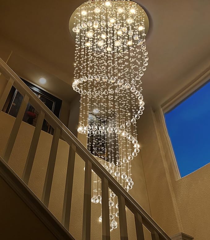 W40 x H118in Gold Chandelier with LED Bulbs Glam Crystal Light Hight Ceiling Lighting Fixtures for Living Staircase Foyer Entryway