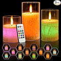 NICEME 3PCS LED Multi Colored Flameless Candles Acrylic Pillar Battery Operated Flickering Flame Color Changing Candles with Remote Control Real Wax Electric Fake Candles Ice Crystal, D3” x H4” 5" 6"