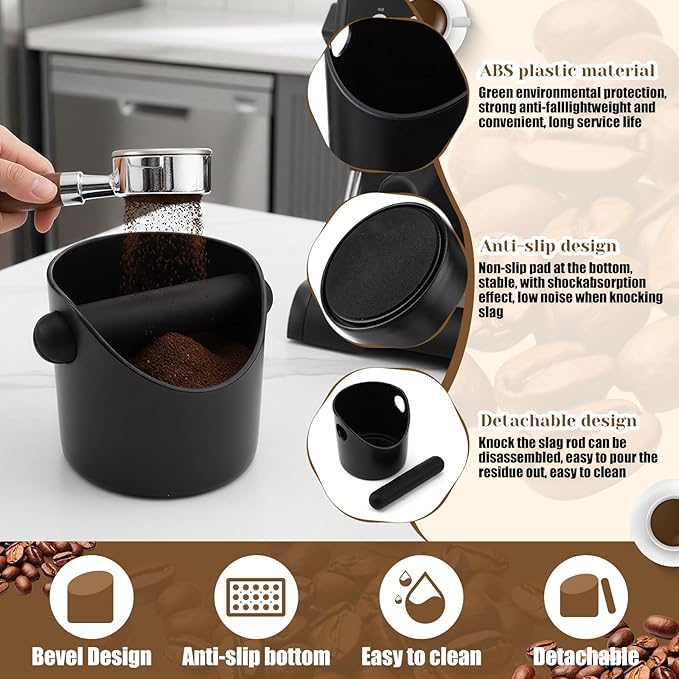 9 Pcs Espresso Knock Box Kit 18.9" x 11.8" Silicone Coffee Mat Espresso Tamping Mat with Coffee Station Organizer Removable Rod 6 Coasters Under Machine Accessories Set for Home Barista