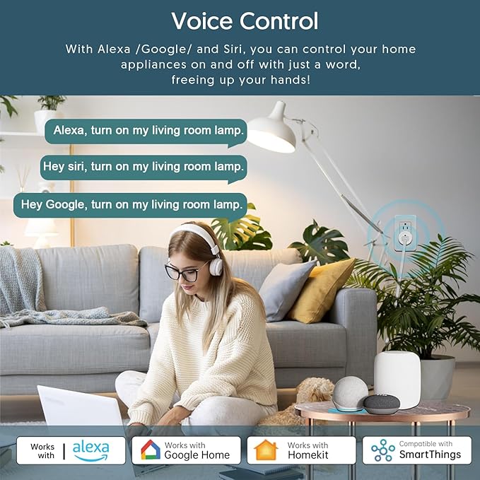 Smart Plug, Matter Compatible, Matter Hub Required, Easy Setup(FFS:Frustration-Free Setup), Work with Alexa, Google Home, Apple HomeKit(Siri)& SmartThings, 2.4 GHz Wi-Fi only (1 Pack)