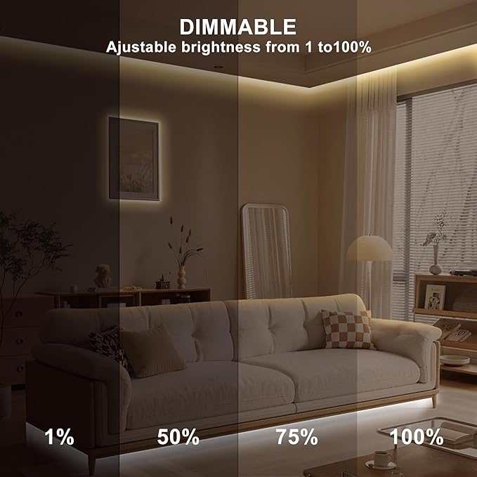 32.8ft Smart COB LED Strip Light, Tunable White 2700K-6500K Dimmable Bright WiFi Led COB Light Strip Compatible with Alexa and Google, White CCT COB Led Light for Kitchen Cabinet, Room