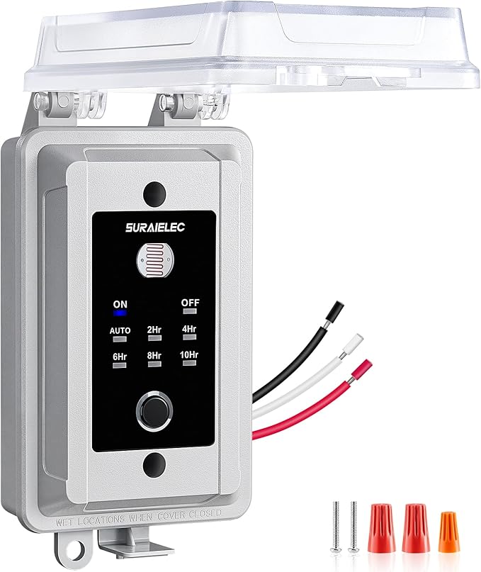 SURAIELEC 20A Heavy Duty Dusk to Dawn Light Sensor Timer Switch, 2400W Hardwired Weatherproof Photocell Controller for Outdoor Security Lighting, Floodlights, Patio Lights, Christmas Decorations