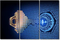 3 Panel Canvas Wall Art A Key Formed from Binary Code Goes Into an Abstract Lock Pictures Posters, Cybersecurity Artwork Wooden Framed Gallery-Wrapped Ready to Hang, 42" Wx28 H