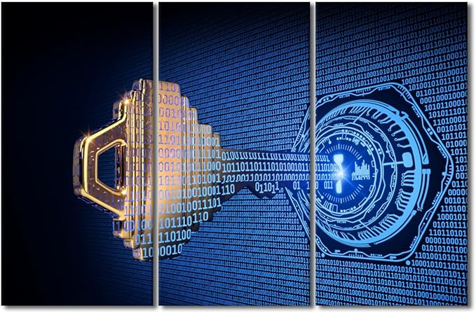 TUMOVO Multi Panel Large Wall Art Cybersecurity Concept Illustration Pictures Print On Canvas for Living Room Bedroom Decoration, Modern Art Wooden Framed Ready to Hang, 60" Wx40 H