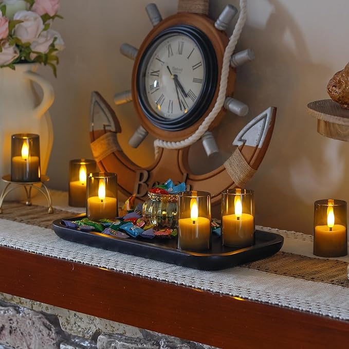 Rechargeable Acrylic Flameless Votive Candles with Timer & Remote Control, 1.7" x2.5" Flickering LED Warm Glow Tealight for Home, Wedding, Holiday Decor (Set of 9, Grey)