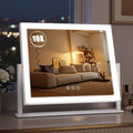 Vanity Mirror with Lights 16.7"x14", LED Makeup Mirror, 3 Color Lighting Modes, 10X Magnification, Smart Touch Control, Dimmable, Aluminum Metal Frame, Lighted Up for Vanity Desk (White)
