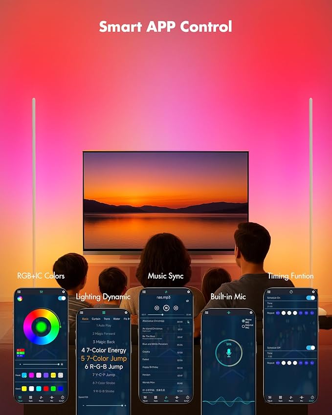 Corner Floor Lamp Silver, Smart RGB LED Corner Lamp with App & Remote, Modern Floor Lamp for Living Room, Bedroom, Color Changing Standing Lamps with 16 Million Colors, Scene Modes, Music Sync