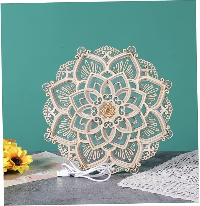 Naisicore Mandala Night Lights, 11.8inch Multilayered Cut Carved Mandala Hanging Lamp, Yoga Room Atmosphere Light, Wooden Decorative Lamps for Bedroom Wall Decoration