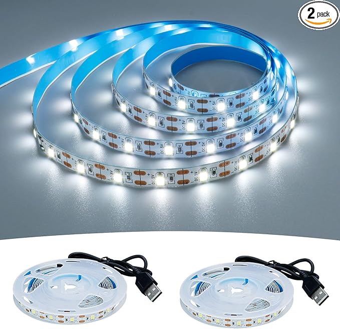 USB LED Strip Light Cool White 6000K 5V USB Powered 13.12ft/4M 240LEDs Flexible SMD2835 High Brightness No-Waterproof IP20 LED Tape Lights(2pcs x 6.6ft)