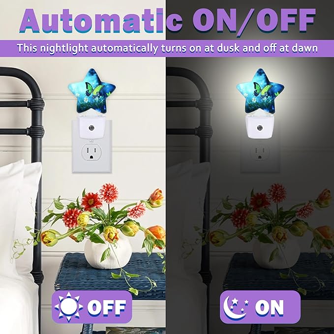 Green Butterfly Night Lights Plug Into Wall Decorative,Fantasy Forest Flower Sleep Friendly Lamp, Energy Efficient Dusk-to-Dawn Sensor Nightlights for Kid Bedroom Nursery Bathroom