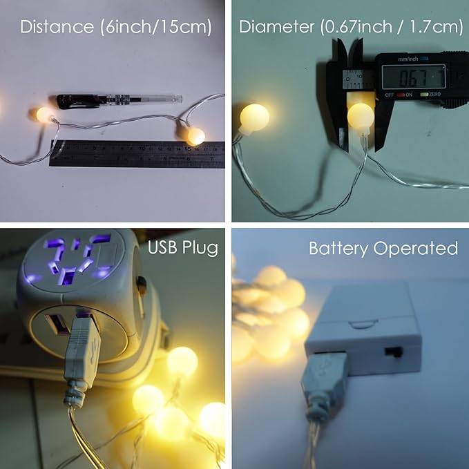 USB & Battery Operated Globe String Lights, 19.6 ft 40 LED Lighted Fairy Aesthetic Frosted Ball Bubble Light for Apartment Balcony Bedroom Dorm Classroom Indoor Outdoor Decir, Warm White