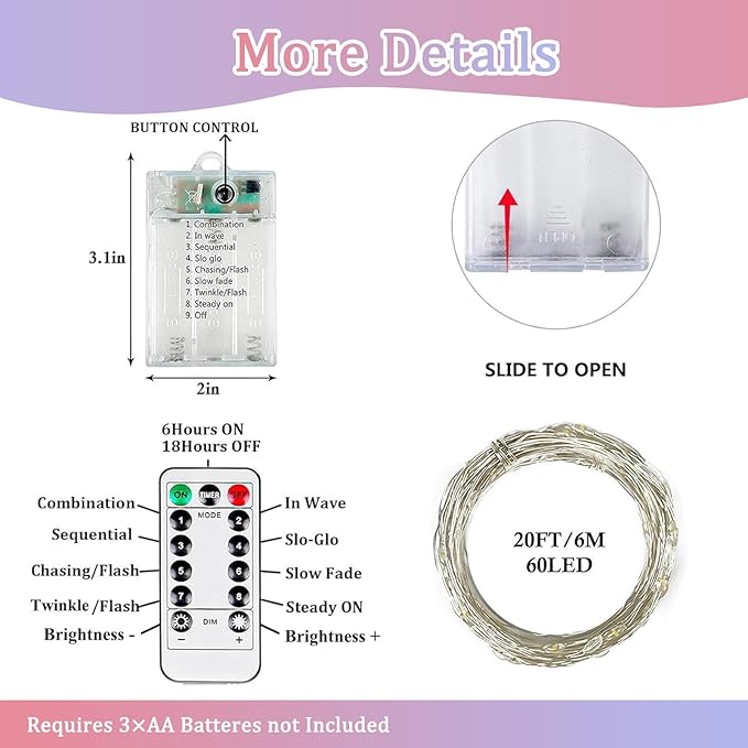 4Pack 80FT 240LED Fairy Lights Battery Operated with Remote & Timer 8 Modes Twinkle String Lights Battery Powered Indoor Outdoor Waterproof for Bedroom Wedding Christmas Décor Warm White & Multicolor
