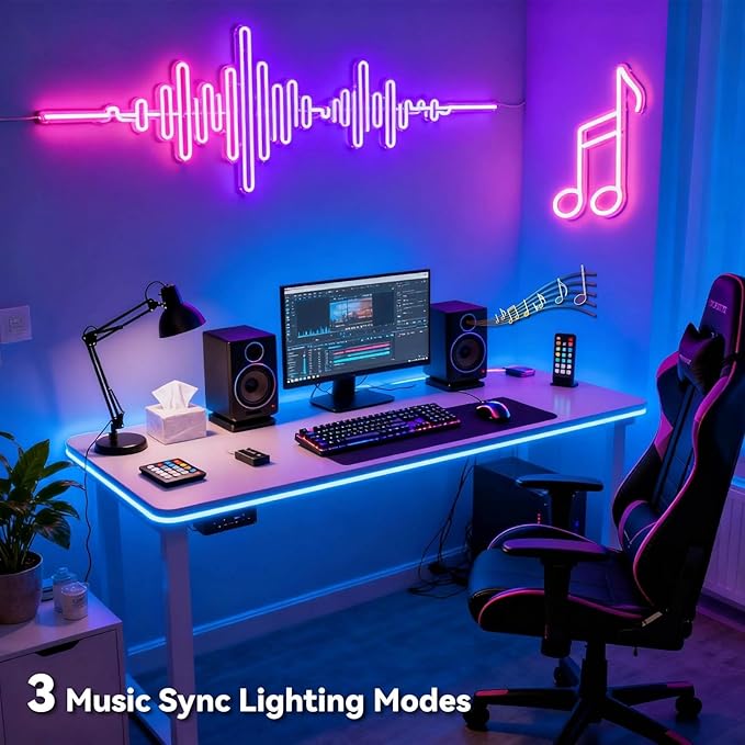 AI Smart Neon Lights RGB+IC,Voice Activated Multicolors Kids Room Light No App/No WiFi Required, Music Sync Dimmable Color Changing Light 16.4ft 25 Commands USB Powered for Bedroom Party