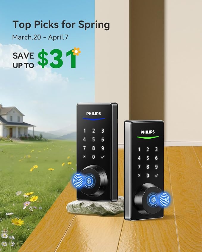 Philips Fingerprint Smart Lock, Keyless Entry Door Lock, Smart Door Locks for Front Door, Keypad Deadbolt, APP Control, 9-Month Long Battery
