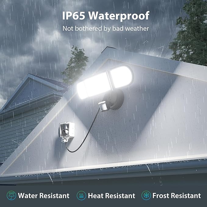 iMaihom 180W Motion Sensor Outdoor Lights Plug in, 18000LM LED Security Lights, Dusk to Dawn Motion Flood Light, 6500K, IP65 Waterproof, 3 Head Exterior Motion Detector Light for Yard Garage