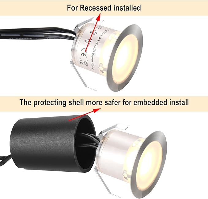 Recessed LED Deck Light Kits with Protecting Shell φ32mm,SMY In Ground Outdoor LED Landscape Lighting IP67 Waterproof,12V Low Voltage for Garden,Yard Steps,Stair,Patio,Floor,Kitchen Decoration