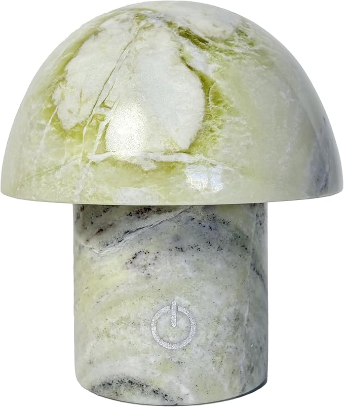 Natural Stone Mushroom Lamp, Marble LED Rechargeable Night Light with Touch Dimming, 3-Level Brightness Small Table Lamp for Bedside Ambient Home Decor, Hand-Polished Stone Decor Light