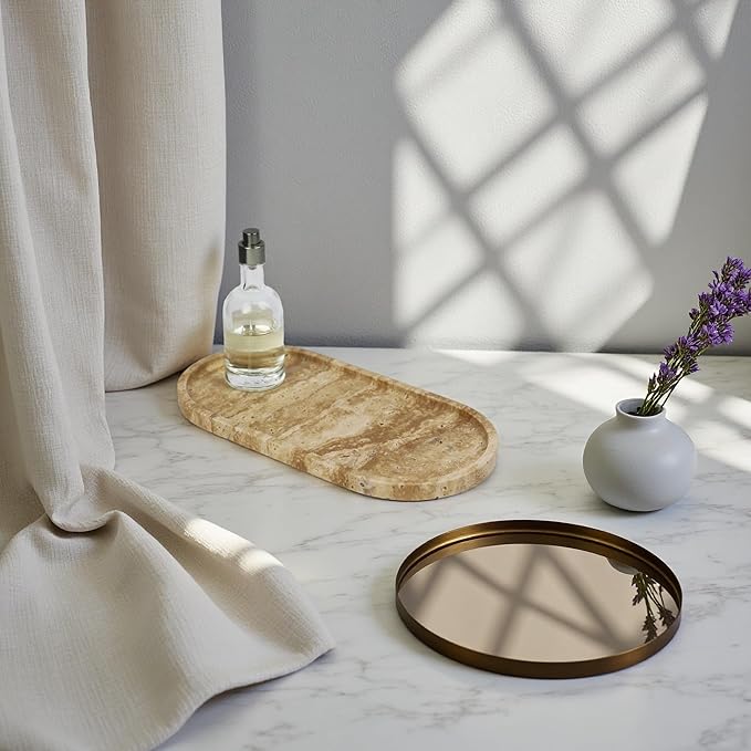 Marble Vanity Tray Organizer - 9.8"x5" Italy Natural Stone Decorative Tray，Jewelry, Perfume & Candle Display Tray，Bathroom Vanity, Dresser Top, Nightstand Decor