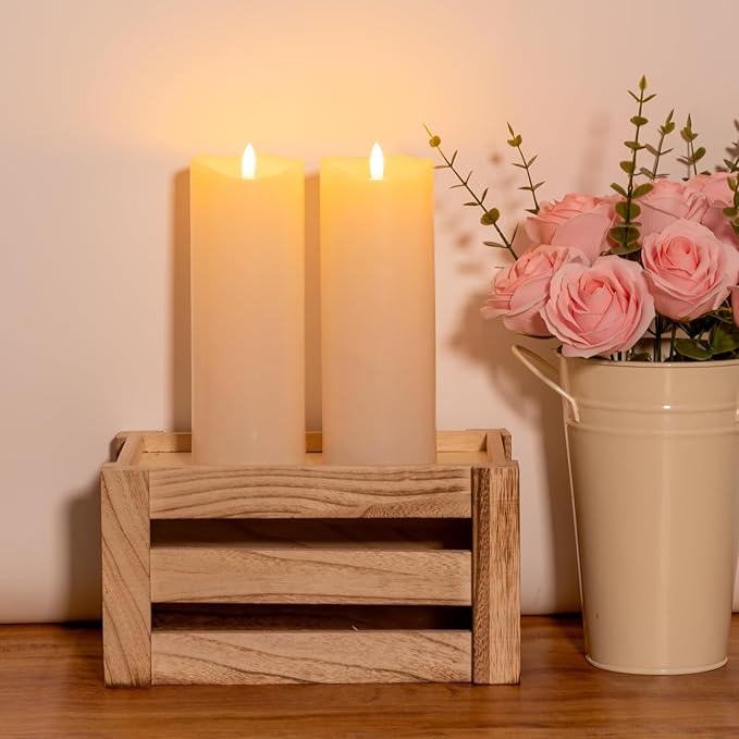 NURADA Outdoor Flameless Candles with Remote Timer - Waterproof Tall Realistic Flickering LED Pillar Electric Battery Operated Fake Candle for Home Wedding Fireplace Decor - Ivory 2 Pack (8" 8")