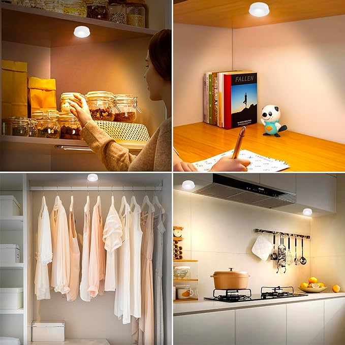Puck Lights with Remote , Wireless Under Cabinet Lighting,Color Changing Tap Lights with Dimmer and Timer, AAA Battery Operated Light Push Lights Stick on for Closet, Bedroom Wall, Under Cabinet