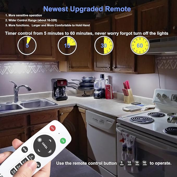LDOPTO Under Cabinet Lights with Remote, Wireless LED Battery Operated Motion Sensor Light Indoor Stick-on Anywhere Counter Night Lights for Kitchen, Cabinet, Closet, Hallway Stairway 4 Pack