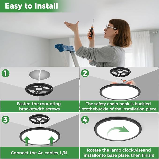 zemty 4Pack LED Flush Mount Ceiling Light, 7Inch 15W Dimmable Ceiling Lights Fixture, 5 Color Temperatures (3000K-6500K) Black Round Ceiling Lamp for Bedroom, Kitchen, Hallway,Bathroom