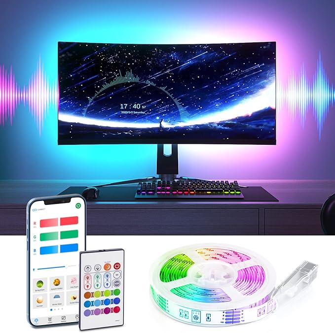 BASON LIGHTING TV LED Backlight，LED Light for TV with Remote Control, 4096 DIY Colors Led Strip Lights for 32-58 Inch TV, Gaming and Home Decor, Bluetooth App Control, Music Sync, USB Powered.