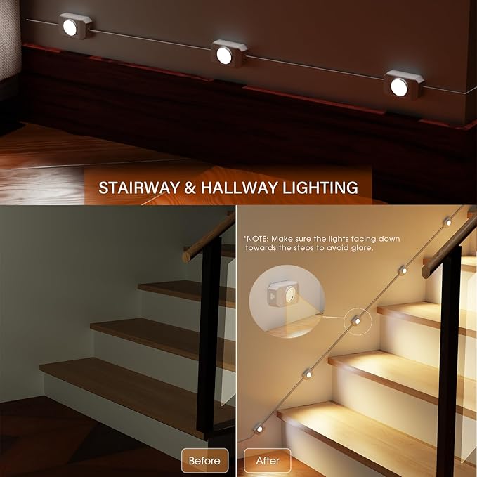 Upgraded Smart Stair Lights Motion Sensor Indoor, Plug-in Stairway Lights Indoor Hallway Baseboard Lighting with Cascading Effect, Dimmable, 3000K-6000K (16 Stairs)