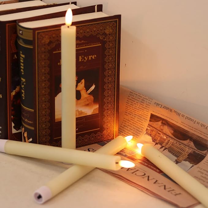 GenSwin LED Taper Candles Flickering with Remote Timer, Battery Operated Taper Flameless Candles with 3D Wick Real Wax Window Candlesticks Pack of 2 for Home Wedding Decor(Ivory, 0.78 x 9.64 Inch)