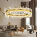 Glam Crystal Chandelier Interior Ring Chandeliers with Remote Dimmable LED Light Adjustable Hanging Lights Luxury Ceiling Pendant Lighting Fixtures for Living Dining Bedroom Foyer Gold Light
