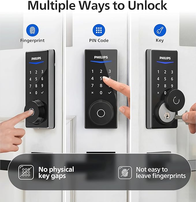 Philips Wi-Fi Smart Door Lock, Keyless Entry Door Lock with App Control,Fingerprint ID,Auto Lock,Keypad Deadbolt with Wi-Fi Bridge Adaptor,Smart Locks for Front Door-Satin Nickel