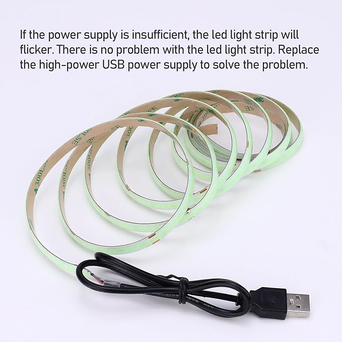 DC 5V USB COB Ice Blue LED Strip Light Dimmable USB Powered 6.6ft/2M IP65 Waterproof 640LEDs with Dimmer High Brightness Flexible LED Tape Lights