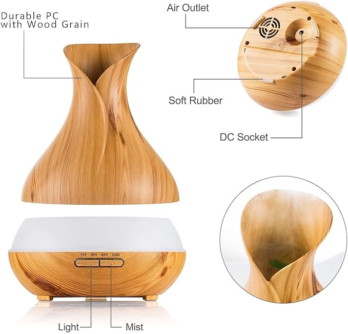 550ml Ultrasonic Aroma Diffuser & Cool Mist Humidifier with LED Lights – Quiet Essential Oil Diffuser for Home, Office, Yoga, Bedroom (550ml)