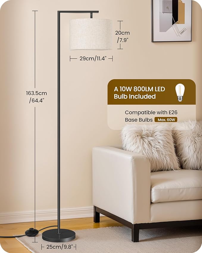 Modern Dimmable Floor Lamp for Living Room with Adjustable Color Temperature LED Bulb, ARC Standing Lamp with Remote Control, Tall Reading Lamp for Bedroom, Office, Black, E11LD05