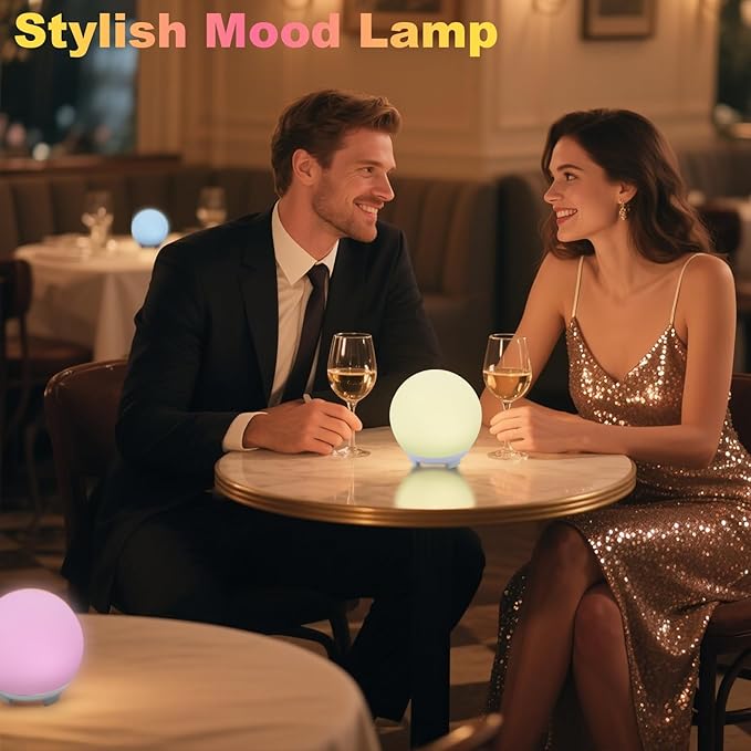 16-Color USB Rechargeable LED Ball Night Light with Remote, 4 Modes & 8 Brightness, 4.7 Inch Compact Mood Light for Bedroom, Parties, Holidays Shower,Party,Christmas Decor