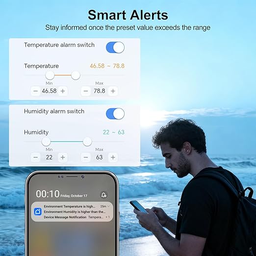 eMylo WiFi Hygrometer Thermometer 4 Pack, Smart Digital Indoor Temperature Humidity Monitor 426Ft Rang with 3 IP65 Wireless Sensors Outdoor Kit, App Alerts, Free Data Storage Export, Works with Alexa