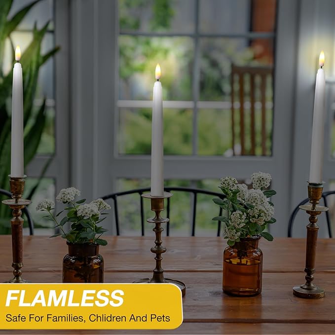 Reginary 50 Pack Flameless Taper Candles with 4 Remote, Battery Operated Flickering Taper Candles 3D Wick Fire LED Faux Wax Warm Lights for Wedding Thanksgiving Christmas Holiday (8.46 Inch)