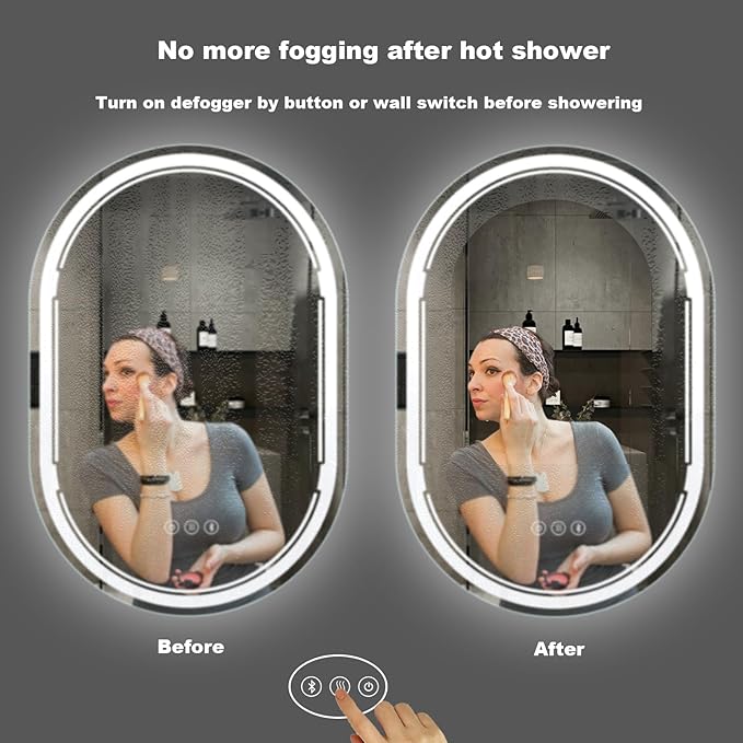 24''X36'' Oval LED Bathroom Mirror with Lights, Built-in Bluetooth Speaker, Anti-Fog Dimmable 3 Lights Setting Backlit + Front Lit, Lighted Vanity Makeup Wall Mirrors, Shatter-Proof IP65 Waterproof