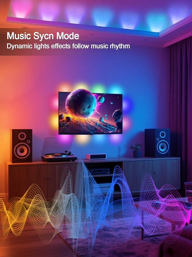 TV LED Lights, 9.8ft LED Strip Lights for 35-55 Inch TV Behind Lighting, RGB Color Changing TV Backlight with APP & Remote Control, Music Sync USB LED Light for Bedroom Gaming Room Decor