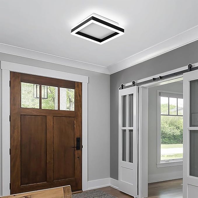 Square LED Hallway Ceiling Light, 6000K Cold White Black Modern Led Ceiling Light Fixture,Minimalist Flush Mount Ceiling Lamp for Hallway Entryway Bedroom Kitchen Laundry Room(9.5 in)