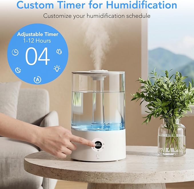 4L Top Fill Humidifier for Bedroom, Auto Constant Humidity, Smart Control, Quiet Ultrasonic Cool Mist, 360° Nozzle, 3 Mist Levels, 7-Color Light for Home Office Baby Room