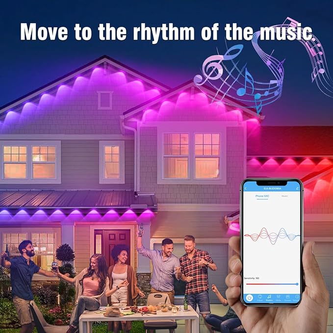 Permanent Outdoor Lights 50 FT Patio Lights,50ft RGB+IC Smart Outdoor Decor, 50 Scene Modes App/Remote Control, IP67 Waterproof for Christmas Holiday Party Decor for Garden House Roof Lighting