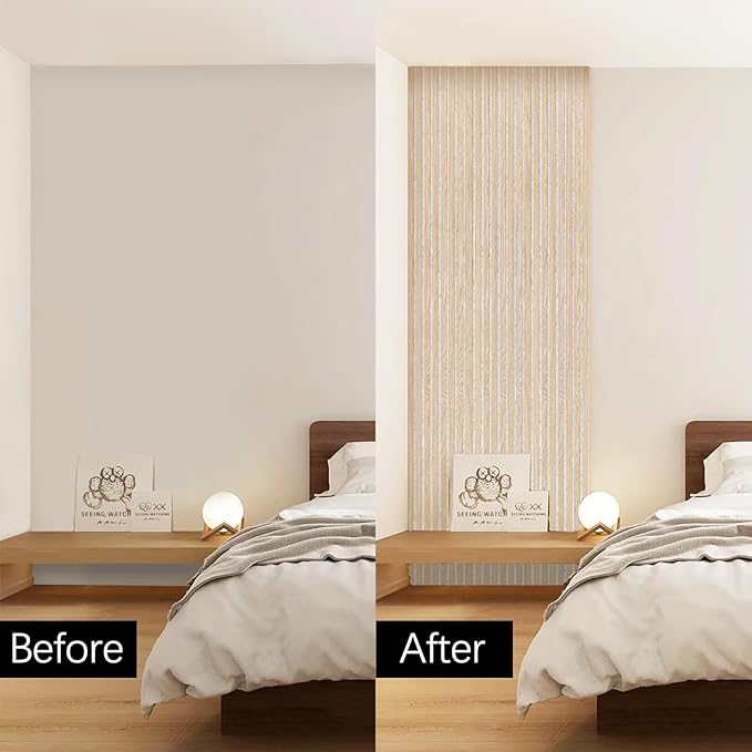 Wood Slat Wall Panel - 2 PCS Slat Wall Paneling, Natural Oak Wood Veneer Sound Dampening Wall Panels - Wood Panels for Wall 12.6" W x 94.5" L