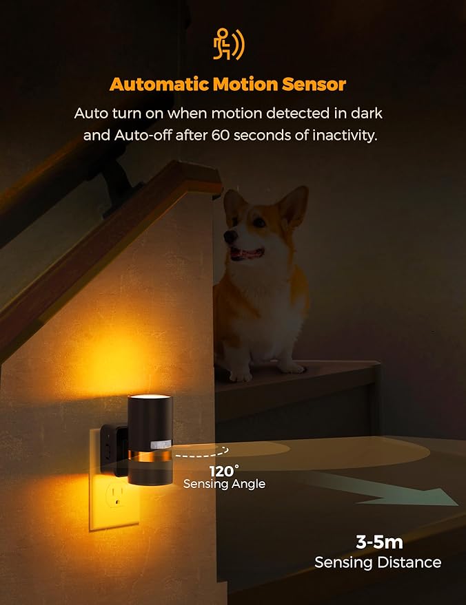 L LOHAS LED Motion Sensor Night Light Plug in, Night Lights Plug into Wall with Adjustable Brightness, 1600K Amber Light, 1W Energy-Saving Nightlight for Bathroom Bedroom Kitchen Hallway, 2 Pack