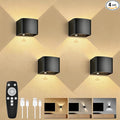 Rechargeable Motion Sensor Wall Lights, LED Wireless Sconces with Remote Control, 10-100% Dimmable 2700-6500K, Adjustable Beam Angle, 3 Modes, Black 5000mAh for Bedroom, Hallway, Stairs, 4-Pack