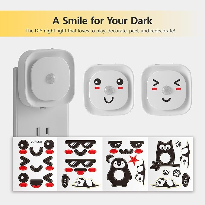 2 Pack Plug in Night Light with Motion Sensor & Dusk to Dawn Sensor, 3 Sensor Modes, Auto ON/Off, Dimmable Nightlight for Living Room, Hallway, Bathroom, Golden Yellow