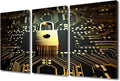 3 Panel Modern Wall Art Data Security Concept Pictures Print on Canvas for Living Room Bedroom Bathroom Wall Decoration, Wooden Framed Gallery-Wrapped Ready to Hang, 36" Wx24 H