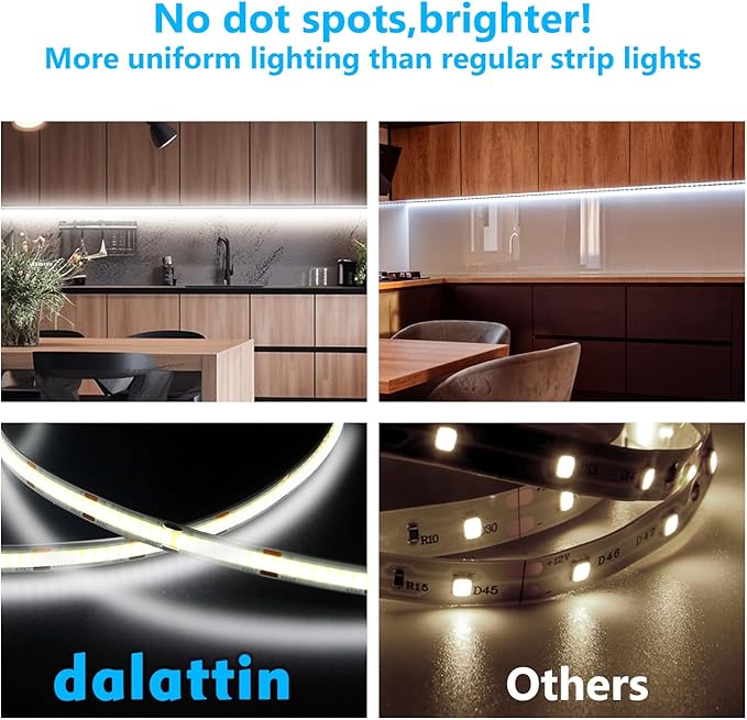 dalattin COB LED Strip Lights,16.4ft LED Lights, 608 LEDs/m High Density Flexible 24V Flexible Tape Light with Remote & Touch Control,Dimmable 2700K-6500K for Living Room, Bedroom, Kitchen Lighting